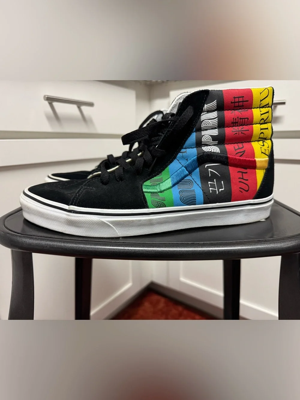 Vans Sk8-Hi Spirit Black High-Top Sneakers Multicolor Stripes Men’s Size 12